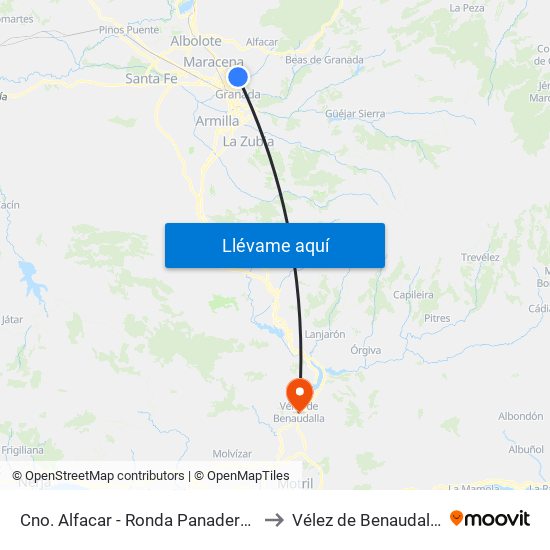 Cno. Alfacar - Ronda Panaderos to Vélez de Benaudalla map