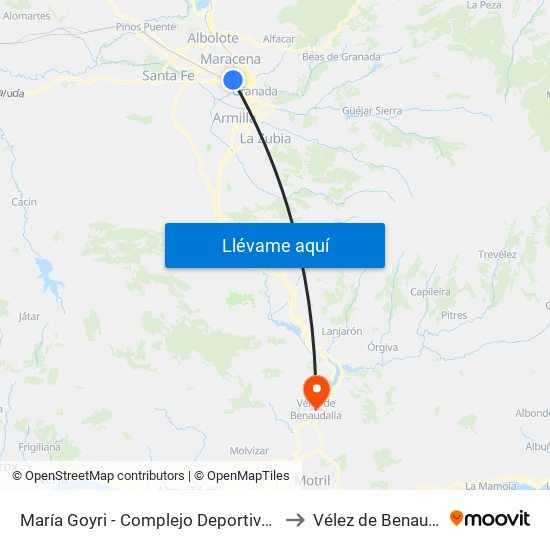 María Goyri - Complejo Deportivo Chana to Vélez de Benaudalla map