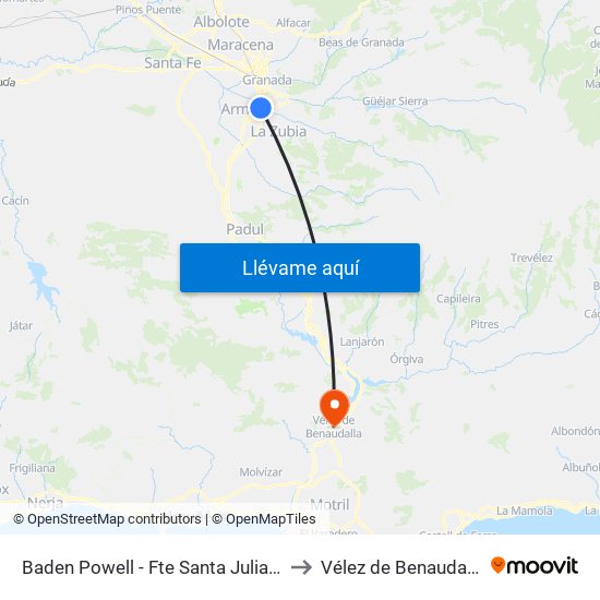 Baden Powell - Fte Santa Juliana to Vélez de Benaudalla map