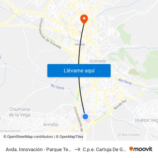 Avda. Innovación - Parque Tecnológico to C.p.e. Cartuja De Granada map