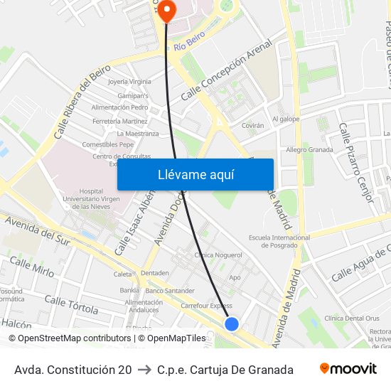 Avda. Constitución 20 to C.p.e. Cartuja De Granada map