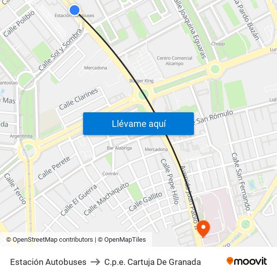 Estación Autobuses to C.p.e. Cartuja De Granada map