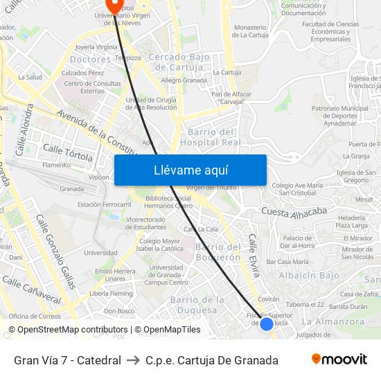 Gran Vía 7 - Catedral to C.p.e. Cartuja De Granada map
