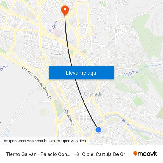Tierno Galván - Palacio Congresos to C.p.e. Cartuja De Granada map