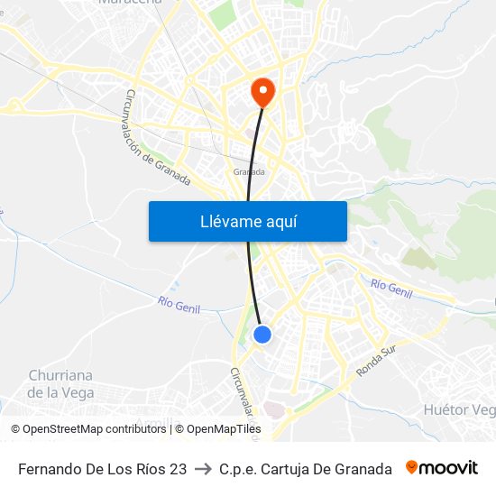 Fernando De Los Ríos 23 to C.p.e. Cartuja De Granada map