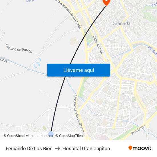 Fernando De Los Ríos to Hospital Gran Capitán map