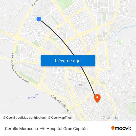 Cerrillo Maracena to Hospital Gran Capitán map