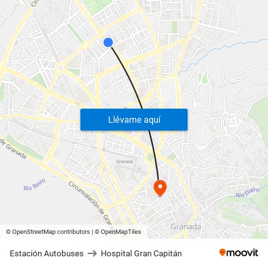 Estación Autobuses to Hospital Gran Capitán map