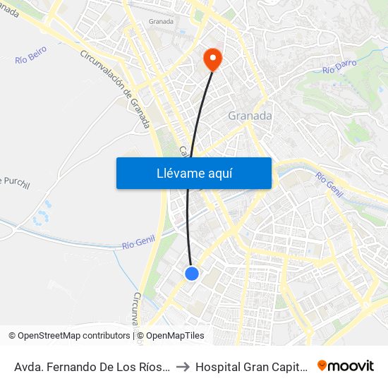 Avda. Fernando De Los Ríos 2 to Hospital Gran Capitán map
