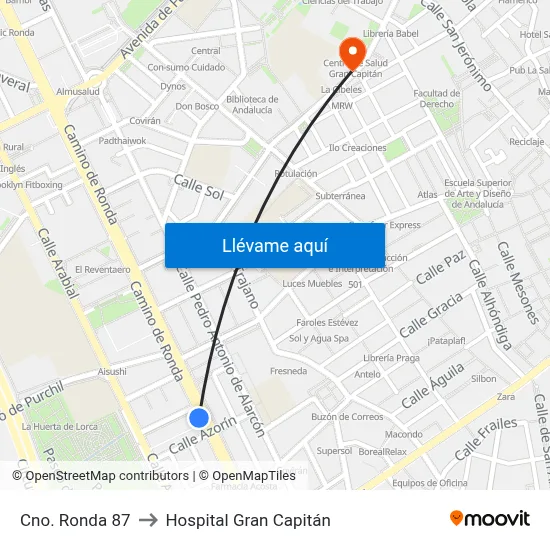 Cno. Ronda 87 to Hospital Gran Capitán map