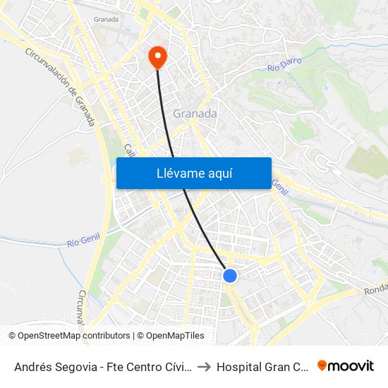 Andrés Segovia - Fte Centro Cívico Zaidín to Hospital Gran Capitán map