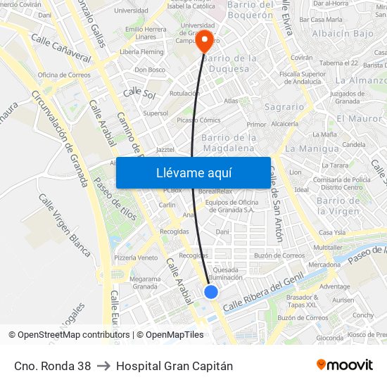 Cno. Ronda 38 to Hospital Gran Capitán map