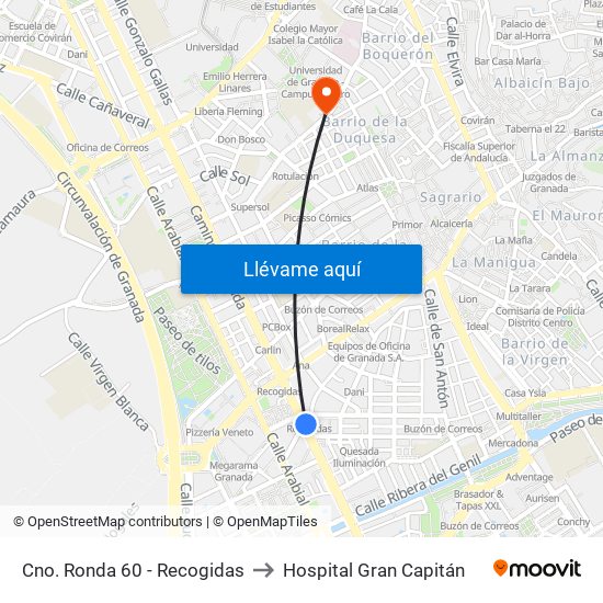 Cno. Ronda 60 - Recogidas to Hospital Gran Capitán map