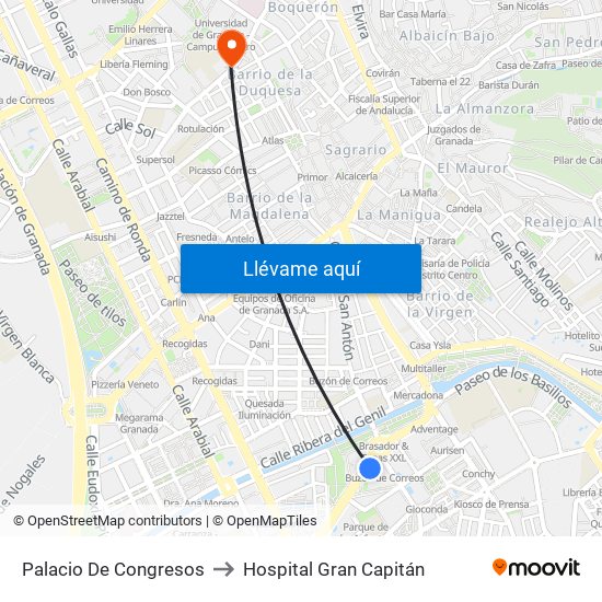 Palacio De Congresos to Hospital Gran Capitán map