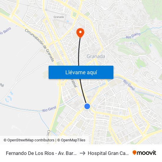 Fernando De Los Ríos - Av. Barcelona to Hospital Gran Capitán map