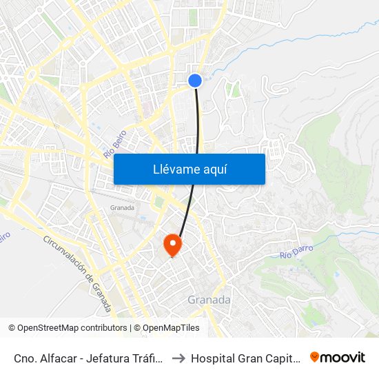 Cno. Alfacar - Jefatura Tráfico to Hospital Gran Capitán map