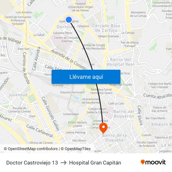 Doctor Castroviejo 13 to Hospital Gran Capitán map
