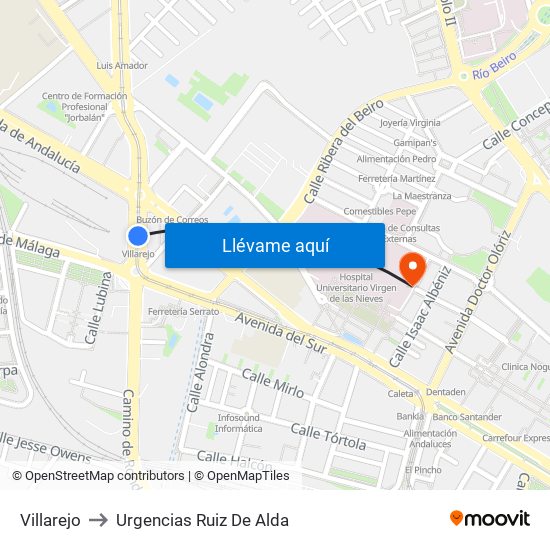 Villarejo to Urgencias Ruiz De Alda map