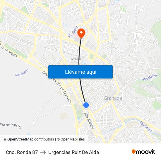 Cno. Ronda 87 to Urgencias Ruiz De Alda map