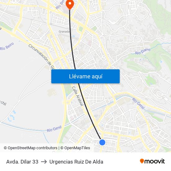 Avda. Dílar 33 to Urgencias Ruiz De Alda map