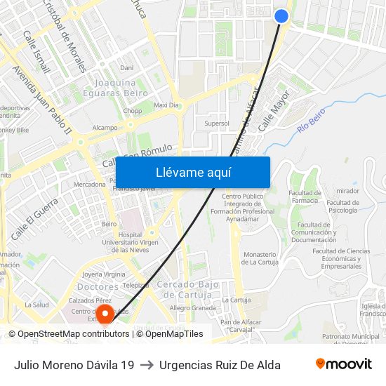 Julio Moreno Dávila 19 to Urgencias Ruiz De Alda map