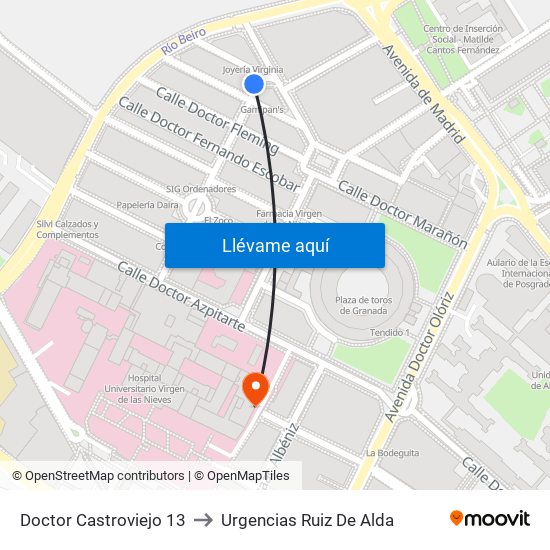Doctor Castroviejo 13 to Urgencias Ruiz De Alda map