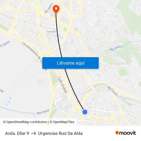 Avda. Dílar 9 to Urgencias Ruiz De Alda map