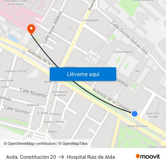 Avda. Constitución 20 to Hospital Ruiz de Alda map