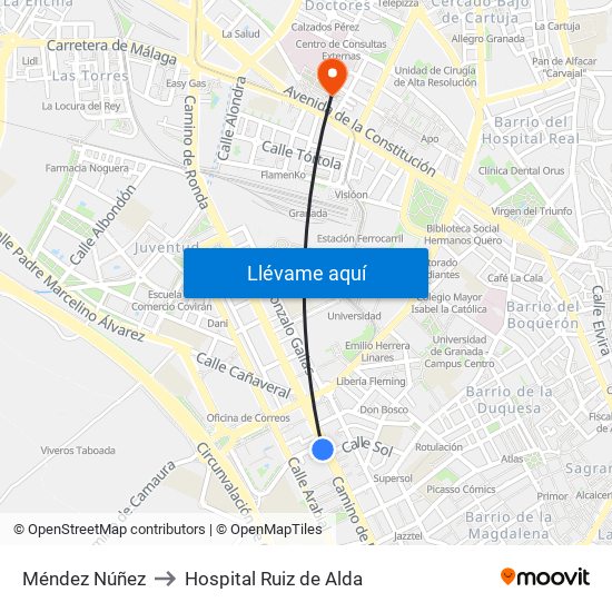 Méndez Núñez to Hospital Ruiz de Alda map