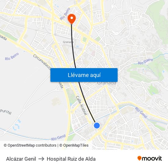 Alcázar Genil to Hospital Ruiz de Alda map