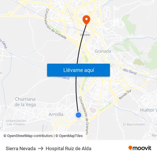Sierra Nevada to Hospital Ruiz de Alda map