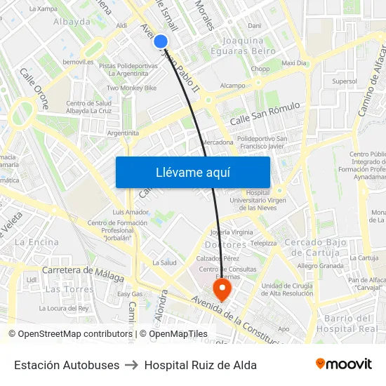 Estación Autobuses to Hospital Ruiz de Alda map