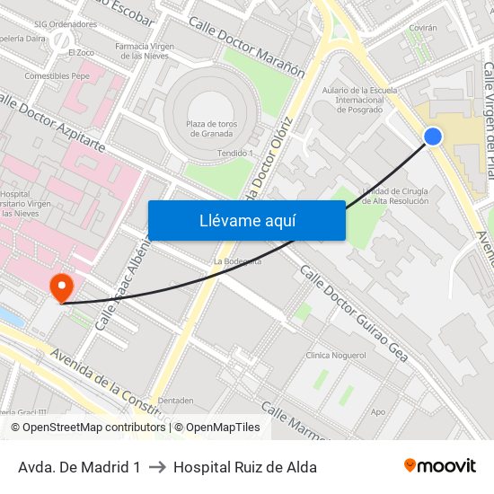 Avda. De Madrid 1 to Hospital Ruiz de Alda map