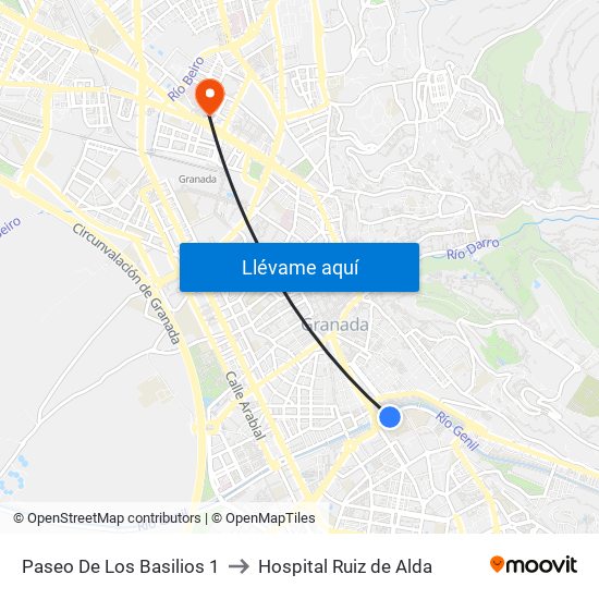 Paseo De Los Basilios 1 to Hospital Ruiz de Alda map