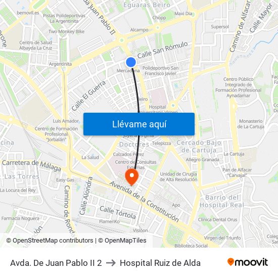 Avda. De Juan Pablo II 2 to Hospital Ruiz de Alda map