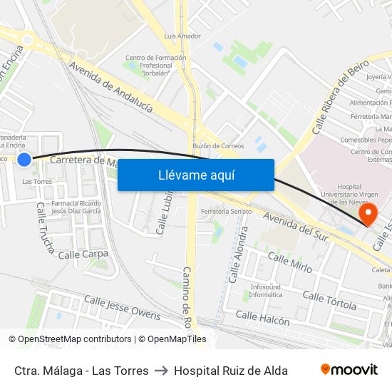Ctra. Málaga - Las Torres to Hospital Ruiz de Alda map