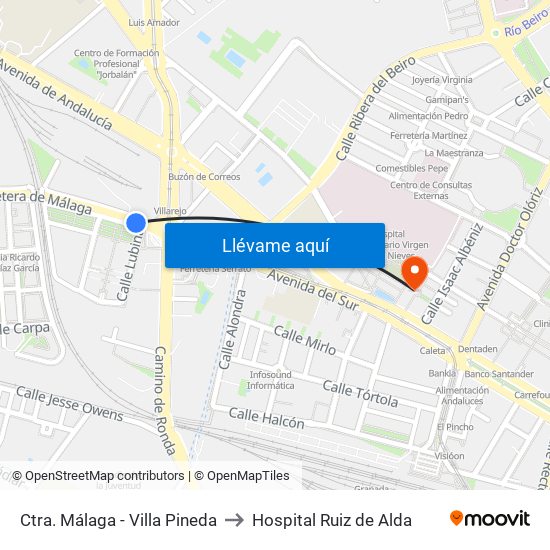 Ctra. Málaga - Villa Pineda to Hospital Ruiz de Alda map