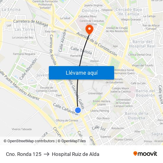 Cno. Ronda 125 to Hospital Ruiz de Alda map