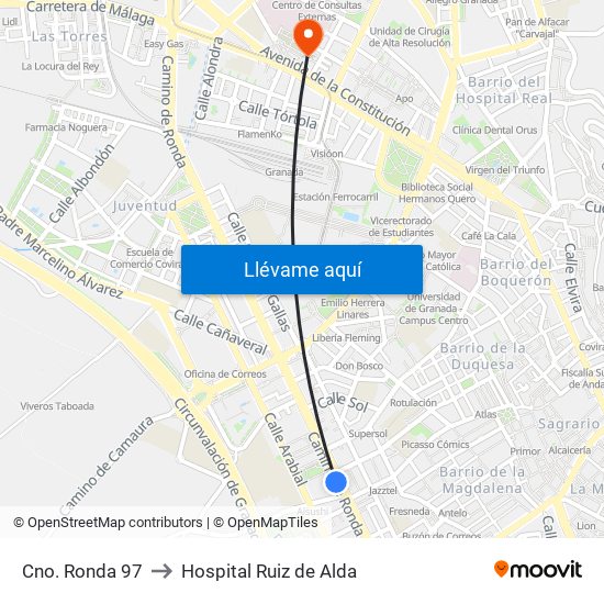 Cno. Ronda 97 to Hospital Ruiz de Alda map