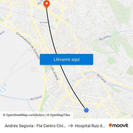 Andrés Segovia - Fte Centro Cívico Zaidín to Hospital Ruiz de Alda map