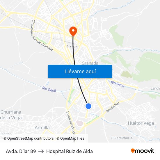 Avda. Dílar 89 to Hospital Ruiz de Alda map