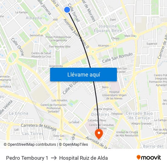 Pedro Temboury 1 to Hospital Ruiz de Alda map