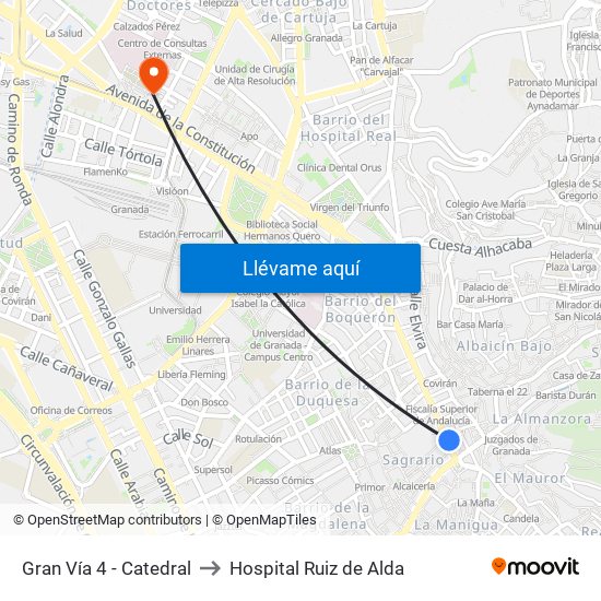 Gran Vía 4 - Catedral to Hospital Ruiz de Alda map