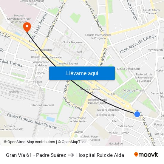 Gran Vía 61 - Padre Suárez to Hospital Ruiz de Alda map