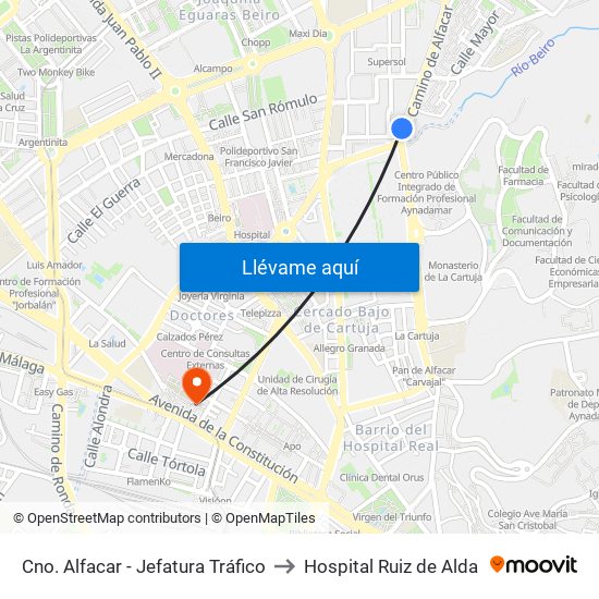 Cno. Alfacar - Jefatura Tráfico to Hospital Ruiz de Alda map