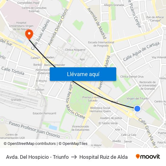 Avda. Del Hospicio - Triunfo to Hospital Ruiz de Alda map