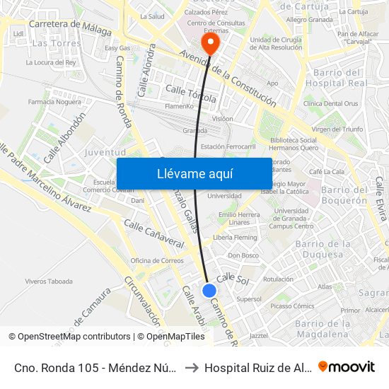 Cno. Ronda 105 - Méndez Núñez to Hospital Ruiz de Alda map