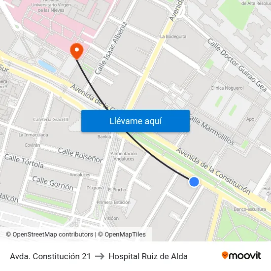 Avda. Constitución 21 to Hospital Ruiz de Alda map
