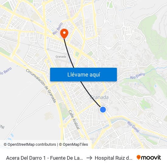 Acera Del Darro 1 - Fuente De Las Batallas to Hospital Ruiz de Alda map