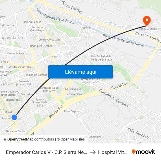 Emperador Carlos V - C.P. Sierra Nevada to Hospital Vithas map